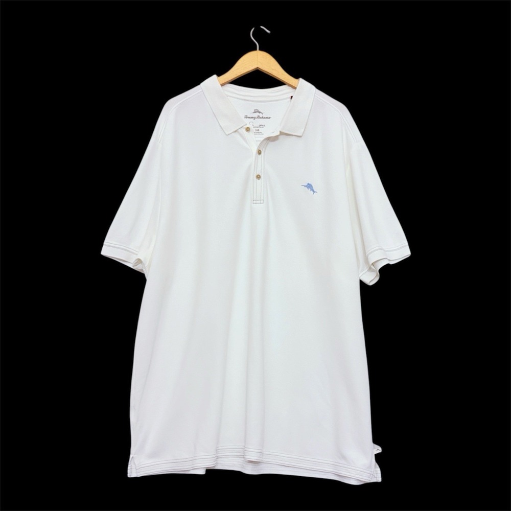 Tommy Bahama Men's 3XB Big Polo Shirt White Supima Cotton Knit Short Sleeve